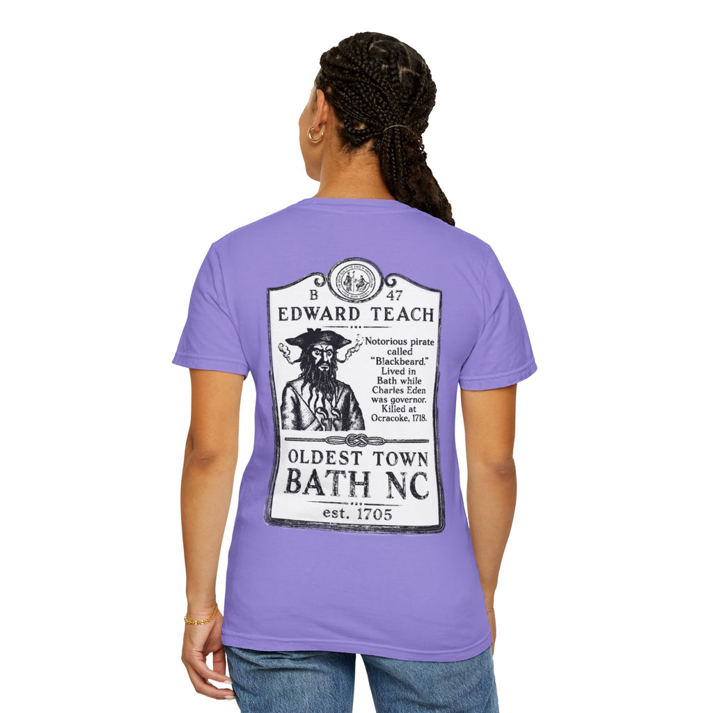 Edward Teach (Blackbeard) Pirate T-Shirt — Bath NC Historic Sign Graphic