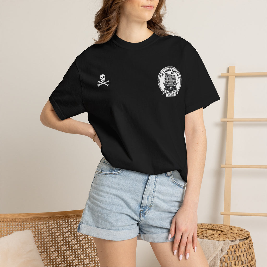 Edward Teach (Blackbeard) Pirate T-Shirt — Bath NC Historic Sign Graphic