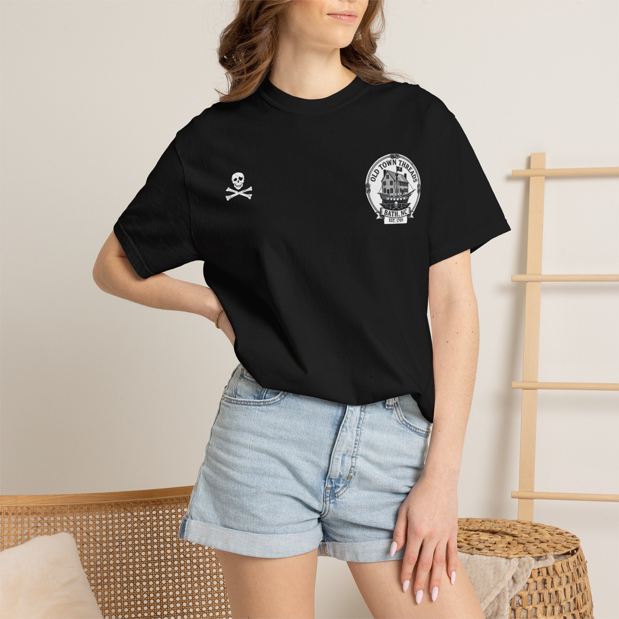 Edward Teach (Blackbeard) Pirate T-Shirt — Bath NC Historic Sign Graphic
