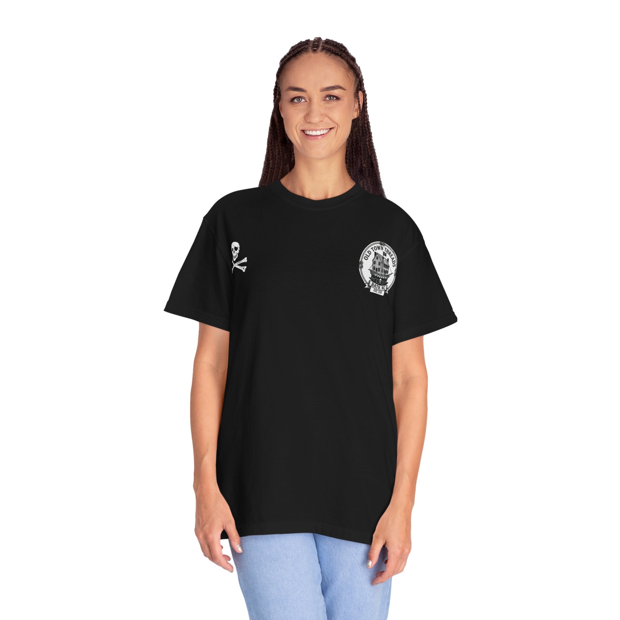 Blackbeard and his Pirate Ship Bath NC T-Shirt — "Bath NC Oldest Town Est. 1705" Graphic Tee