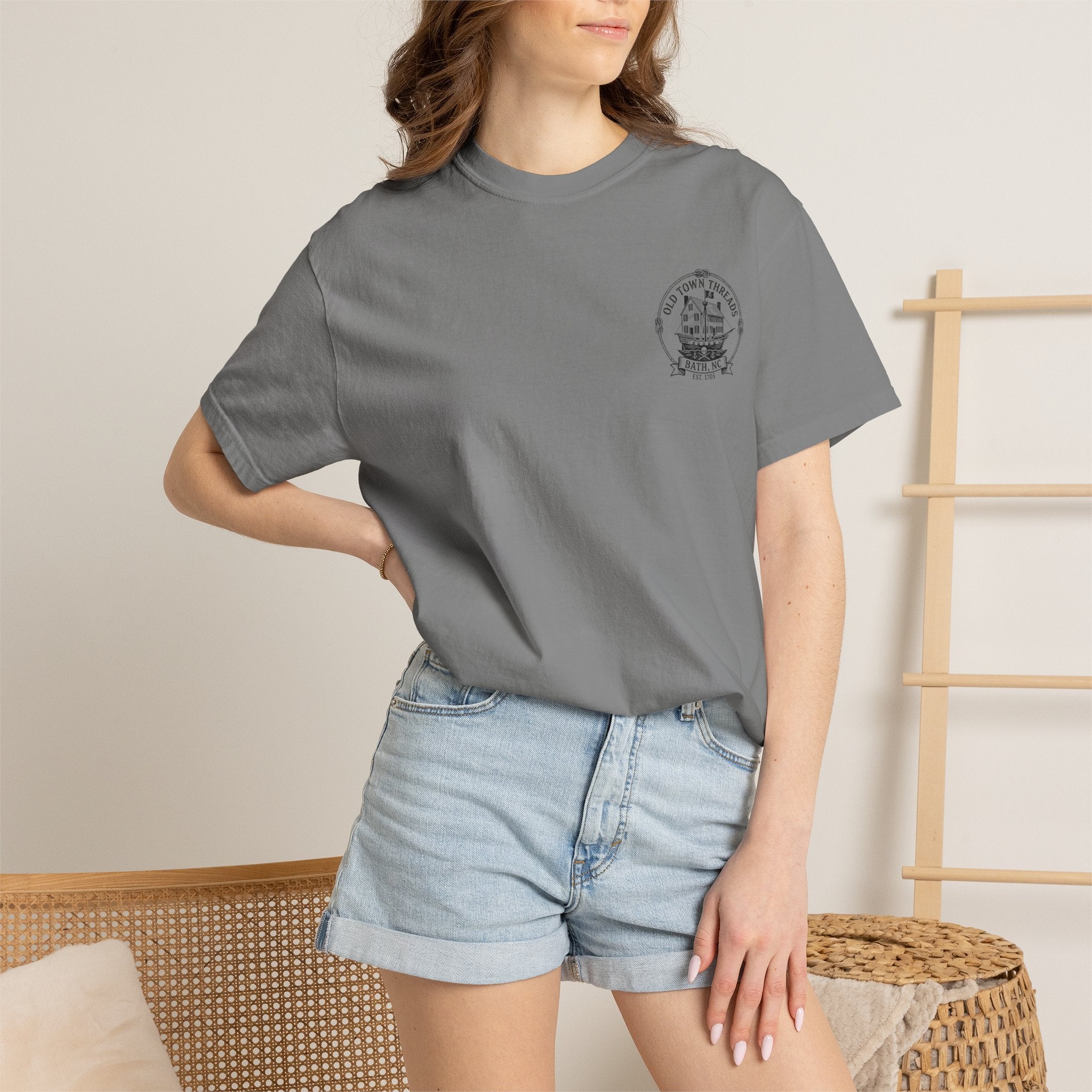 Historic Bath, NC T-Shirt — Kids Fishing Vintage Town Scene Tee