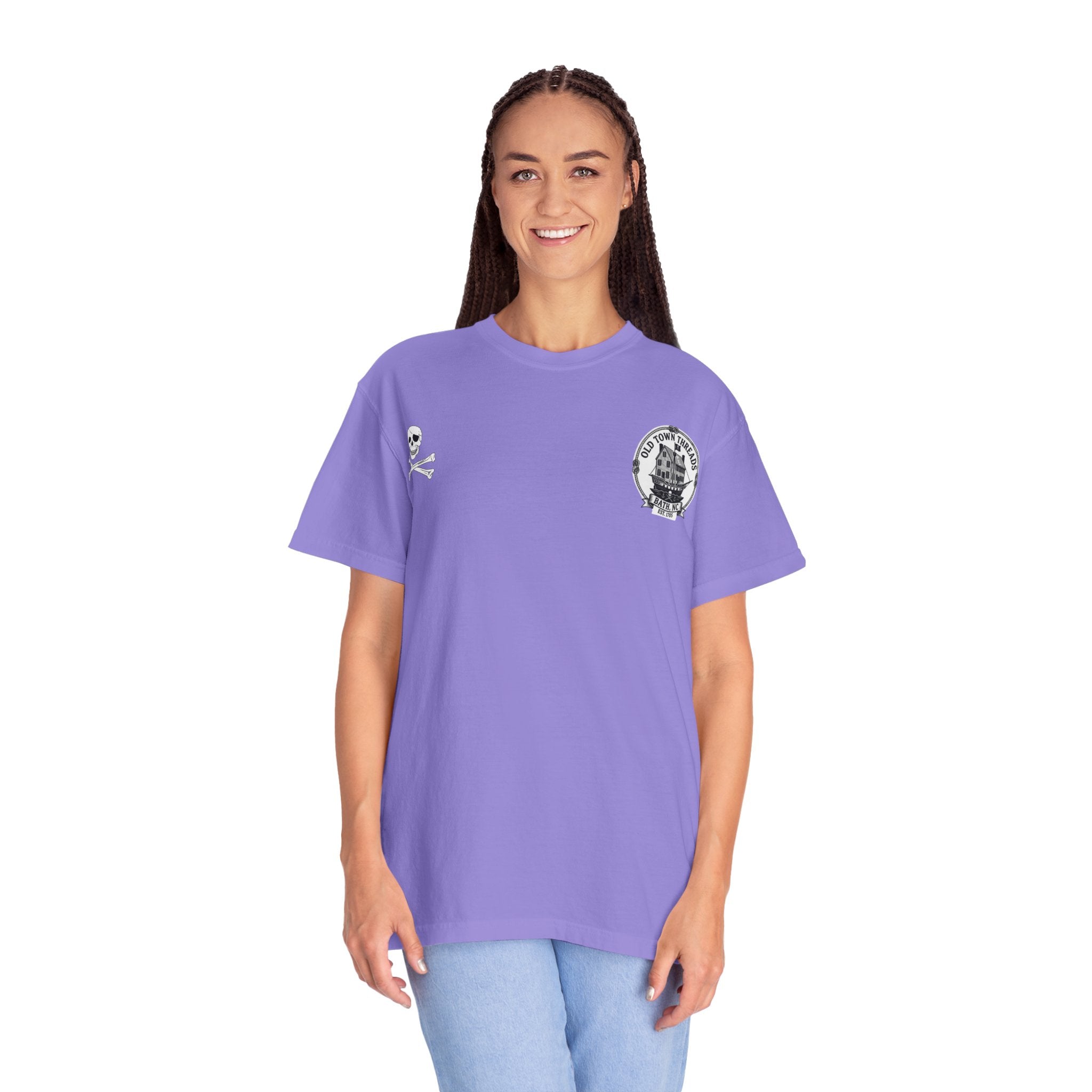 Blackbeard and his Pirate Ship Bath NC T-Shirt — "Bath NC Oldest Town Est. 1705" Graphic Tee