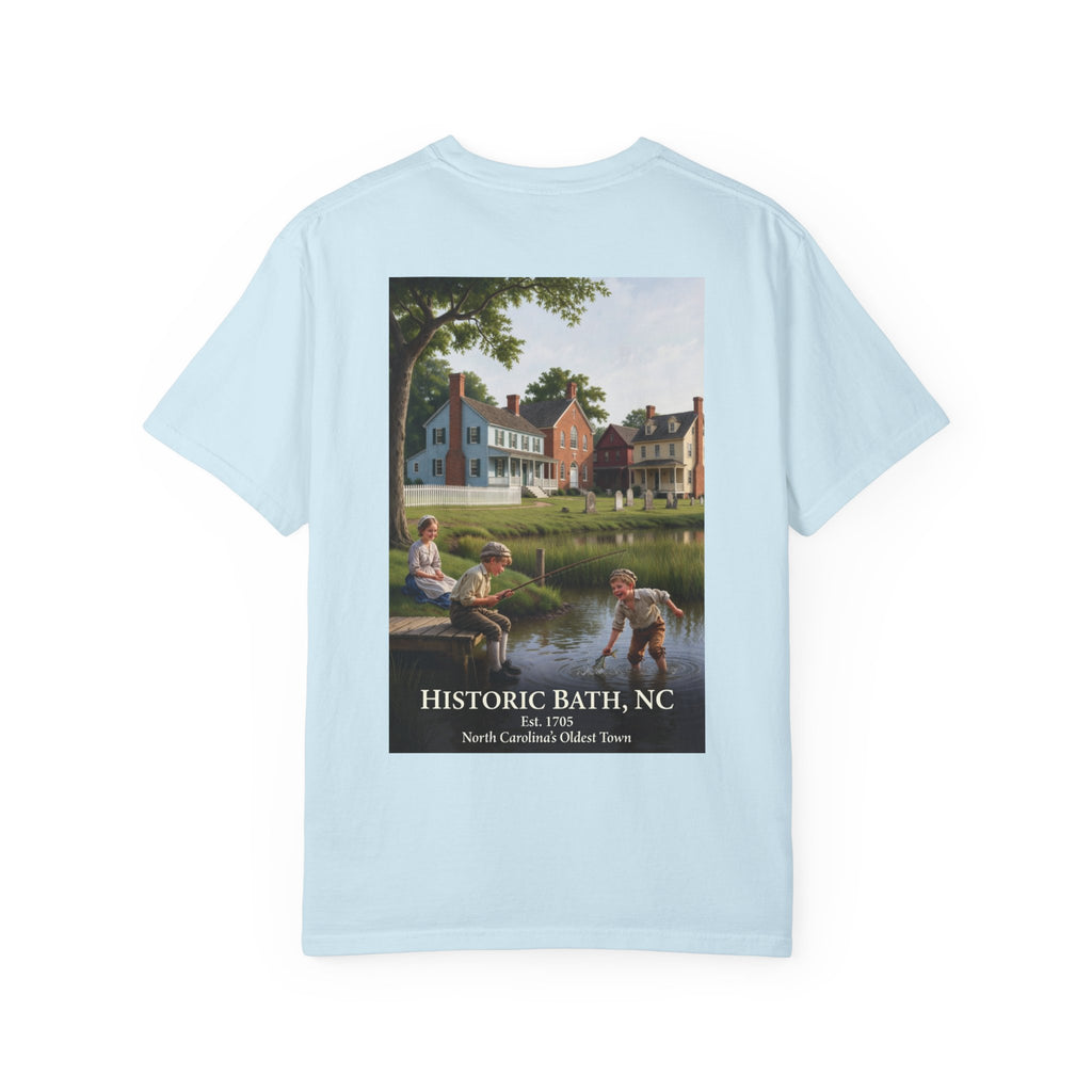 Historic Bath, NC T-Shirt — Kids Fishing Vintage Town Scene Tee