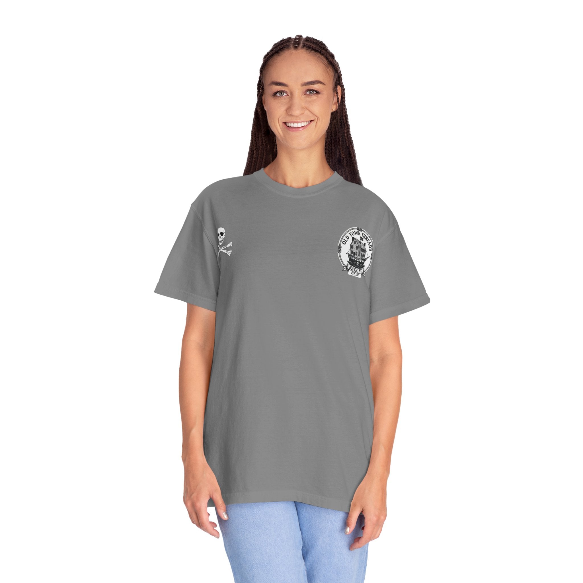 Blackbeard and his Pirate Ship Bath NC T-Shirt — "Bath NC Oldest Town Est. 1705" Graphic Tee